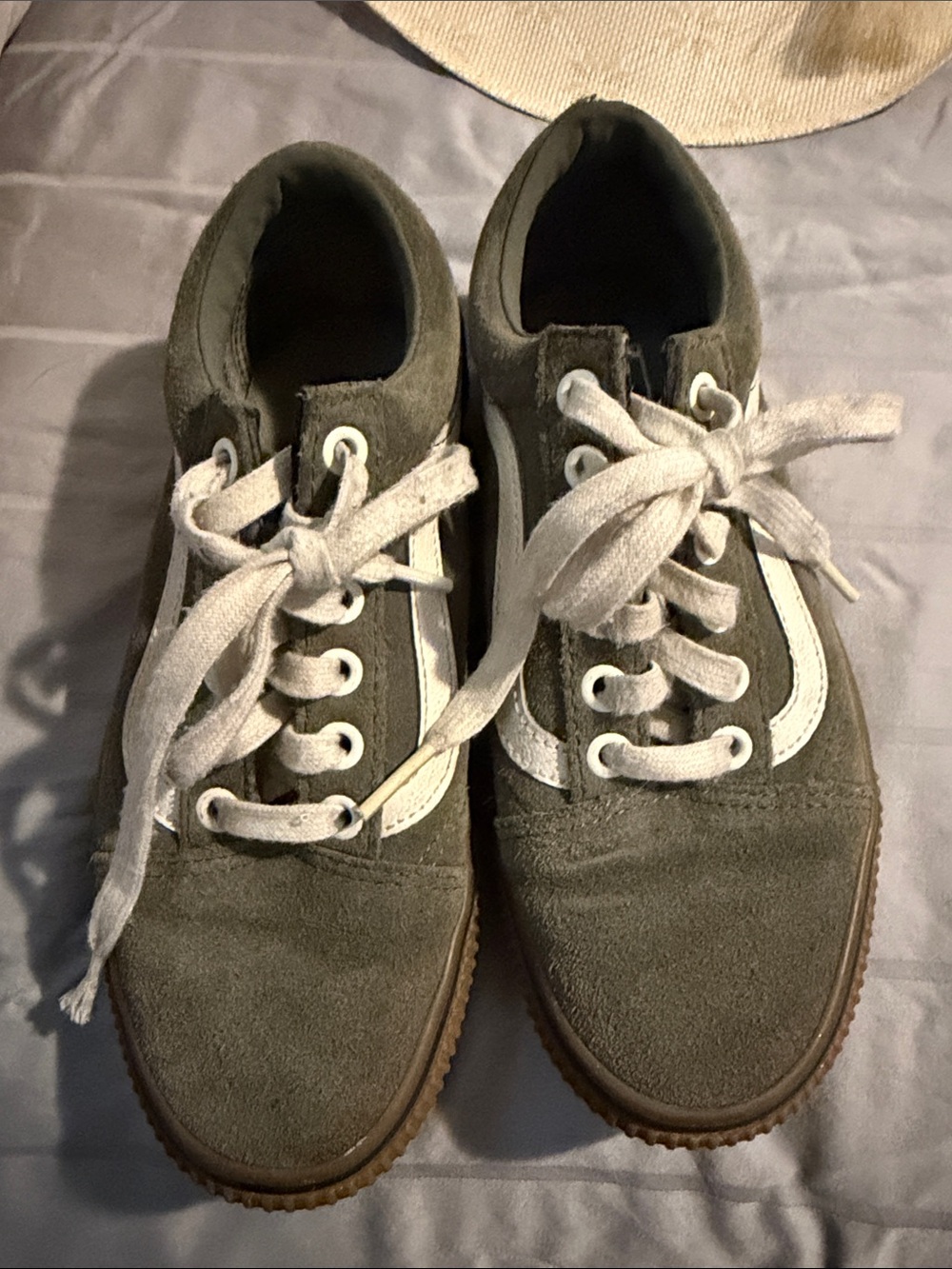 Vans Olive Green Suede Low-Top Sneakers with White Stripe